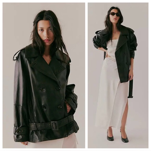 Free People Jackets & Blazers - Free People We The Free Dark And Stormy Leather Trench Black